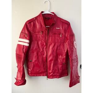 Luxirie by LRG Womens Moto Jacket XL Red Biker Full Zip Gold Hardware